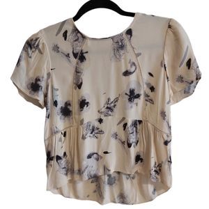 Aritzia Sunday Best yellow floral and foxes crop top petal sleeves keyhole xxs